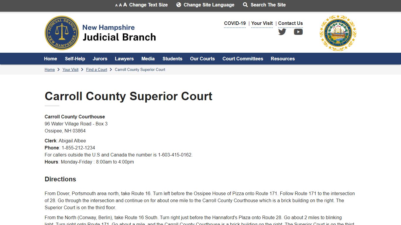 Carroll County Superior Court | New Hampshire Judicial Branch